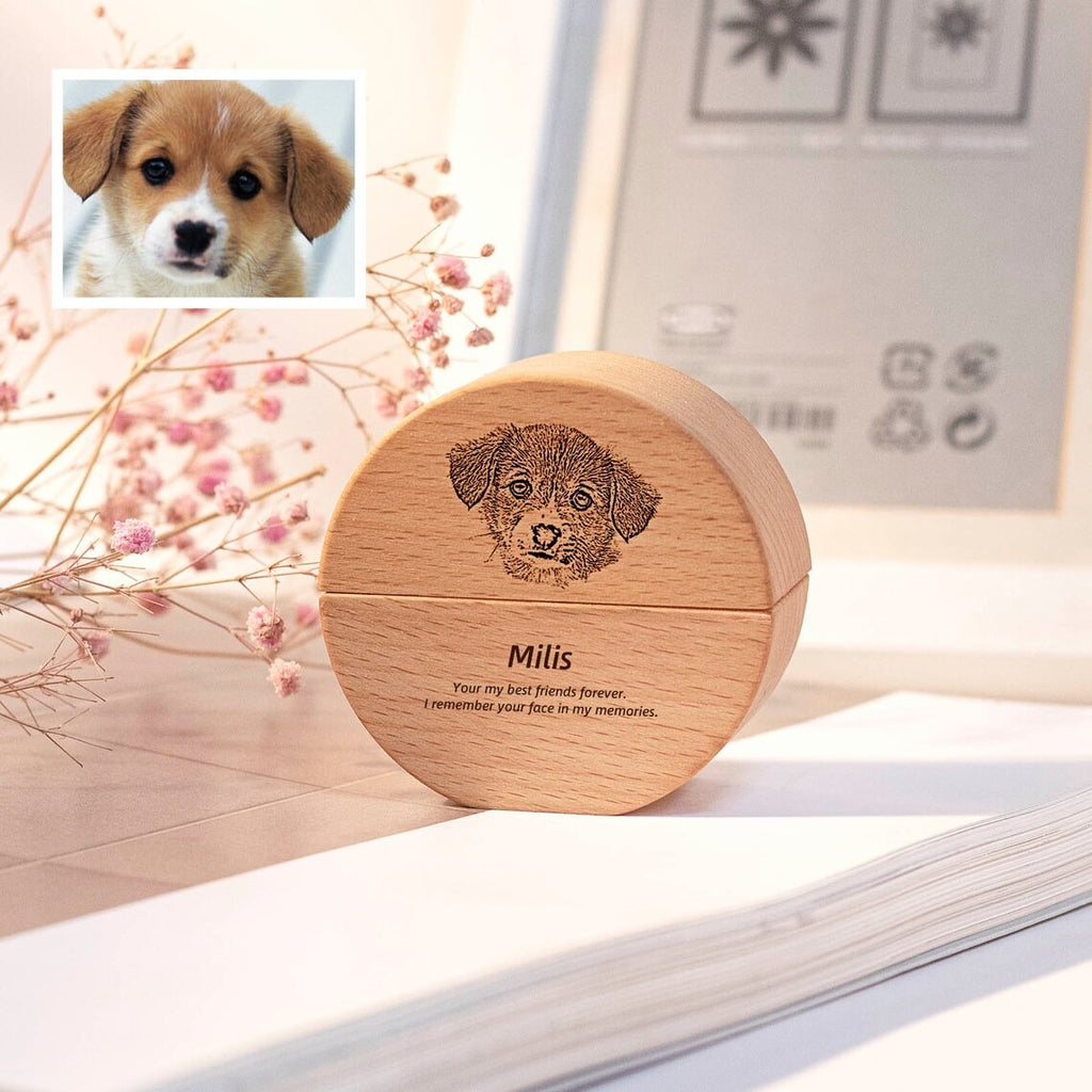 Wooden Keepsake Memorial Box with Pet Portrait Engraving