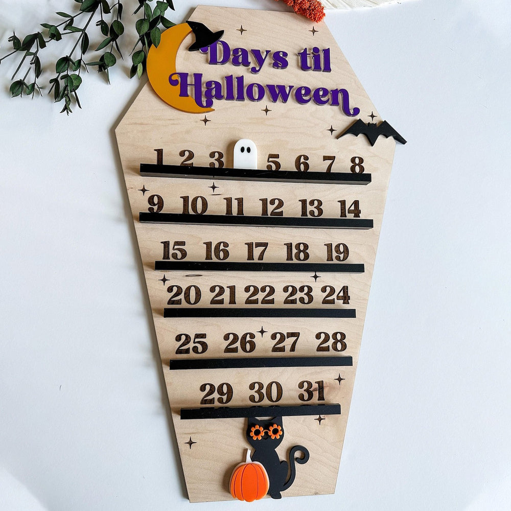 Wooden Days Till Halloween Sign - Halloween Countdown Decor