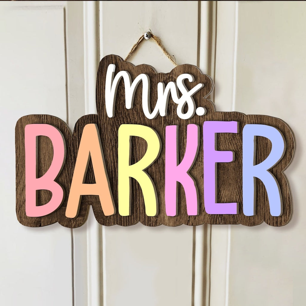 Personalized Wooden Teacher Name Door Sign - Gift For Teacher