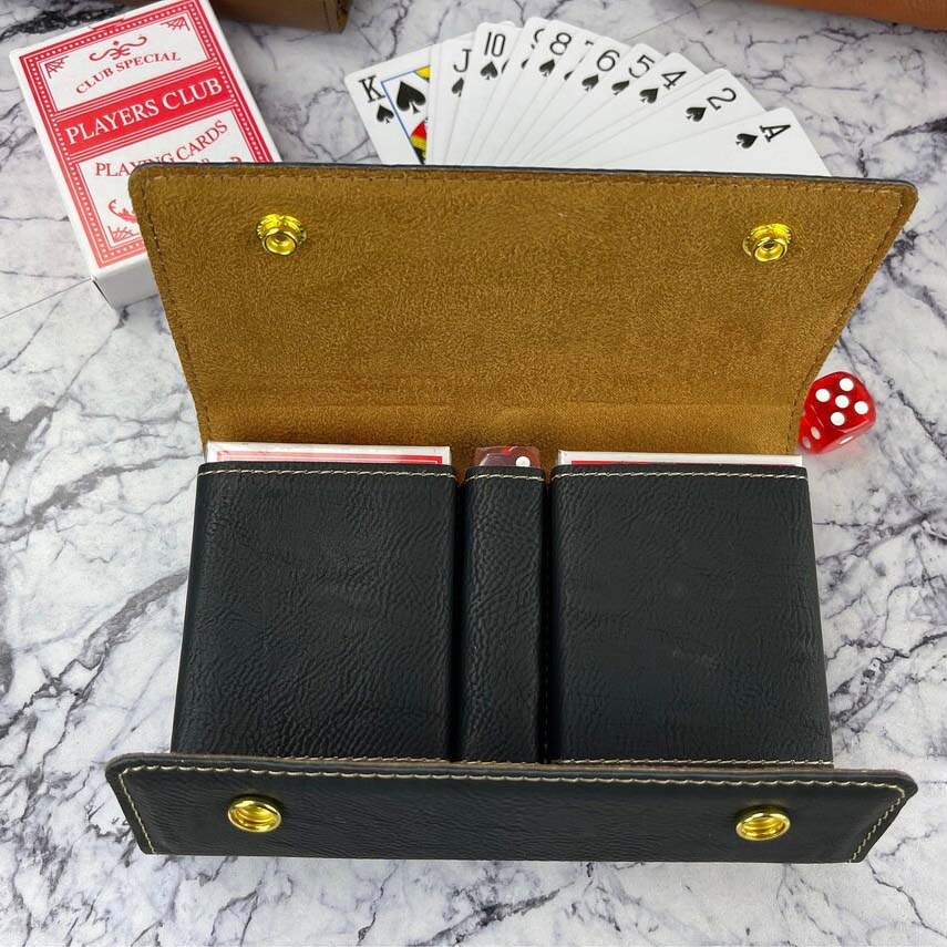 Personalized Playing Card Holder with 2 Decks of cards and 5 dice