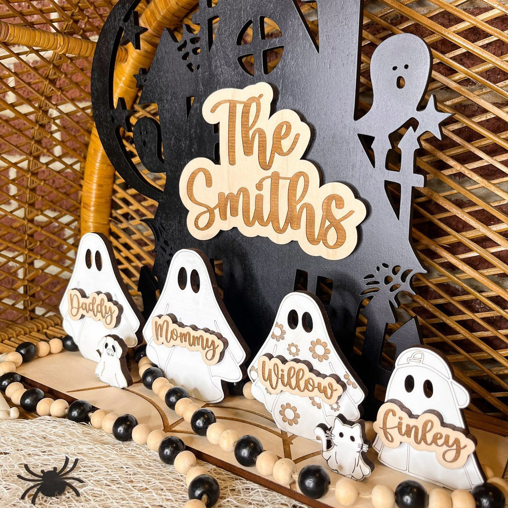 Personalized Wooden Ghost Family Sign - Halloween Decorations