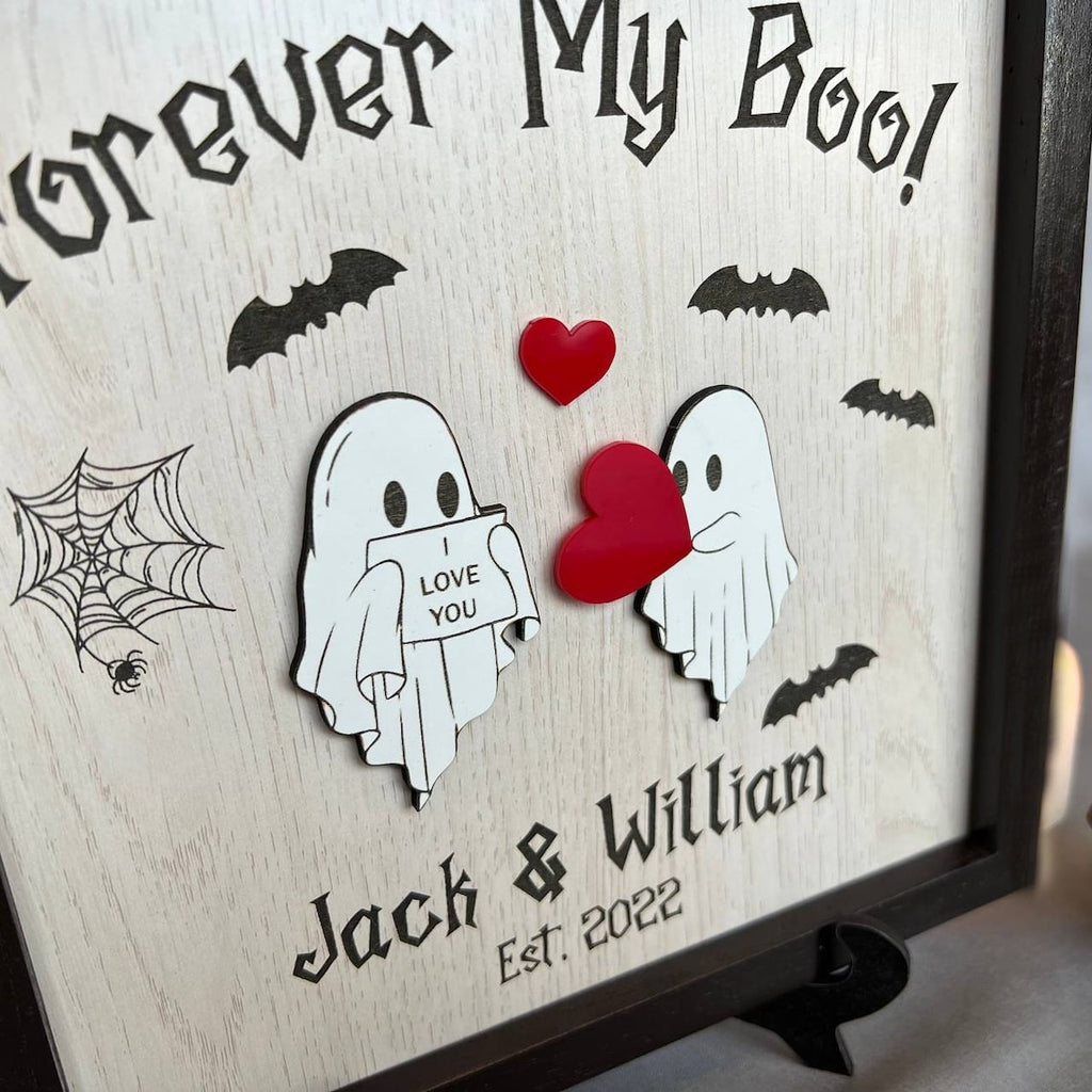 Personalized Wooden Sign Halloween Couple Ghosts With Heart