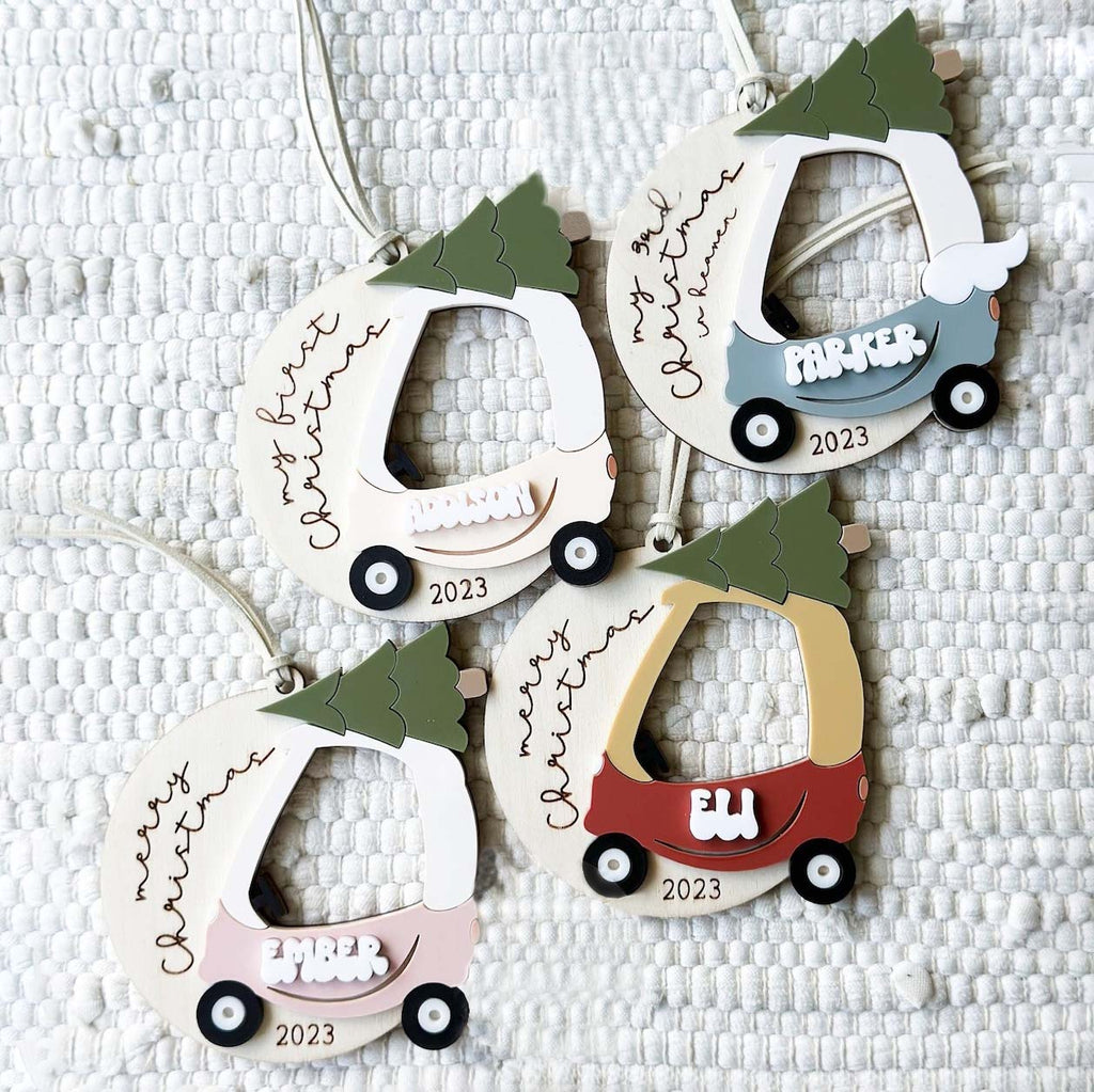 Personalized Baby First Ornament, Christmas Car Ornament