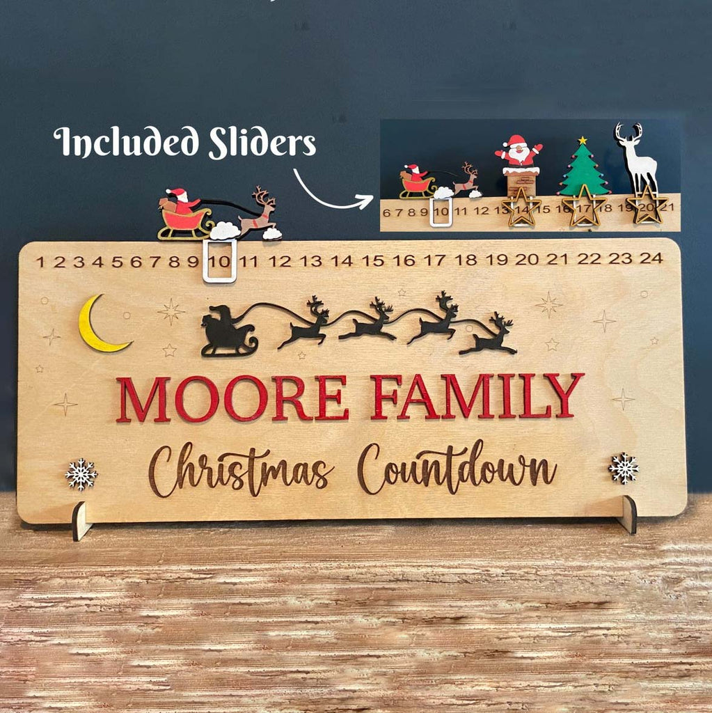 Personalized Family Name Christmas Countdown Calendar With 4 Sliders