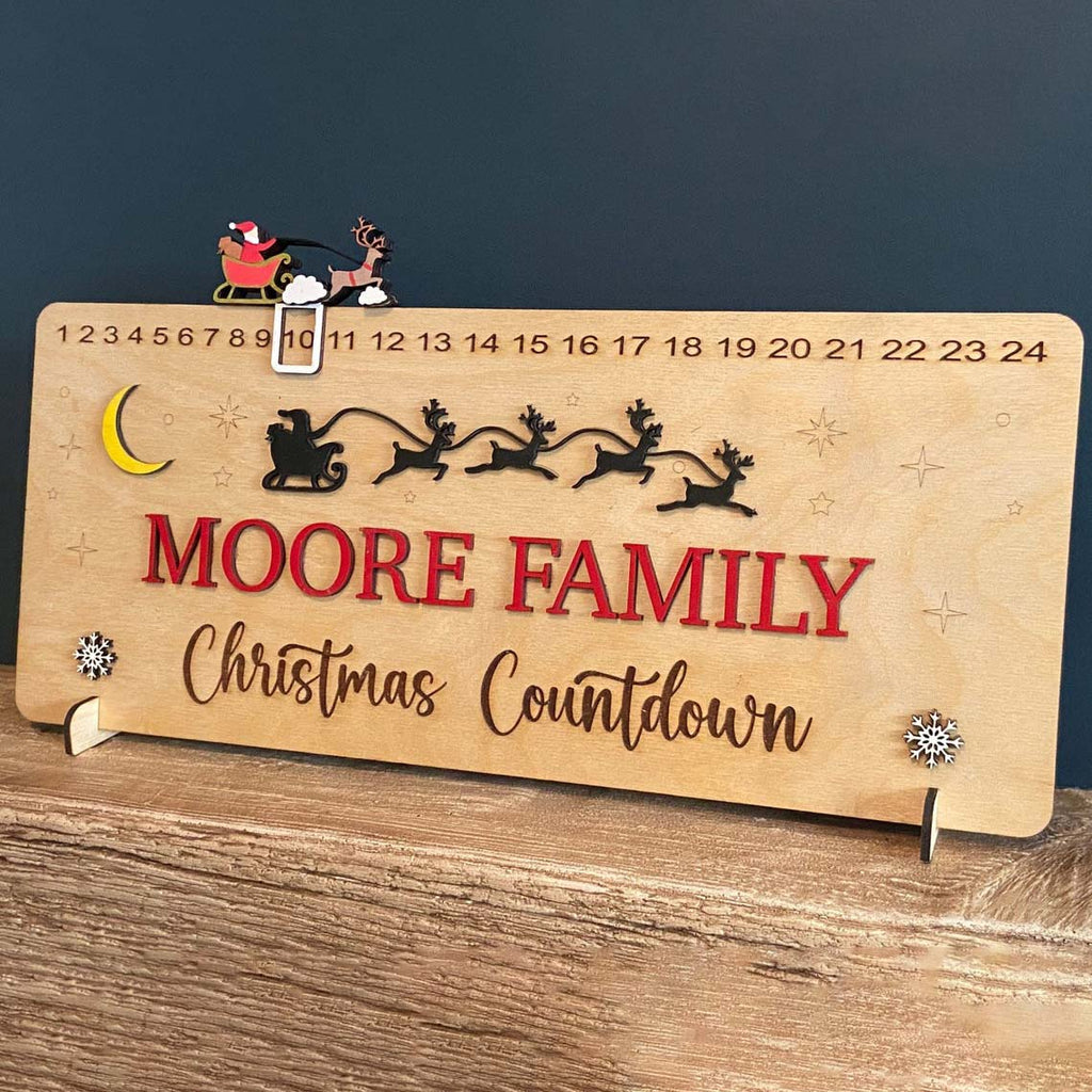 Personalized Family Name Christmas Countdown Calendar With 4 Sliders