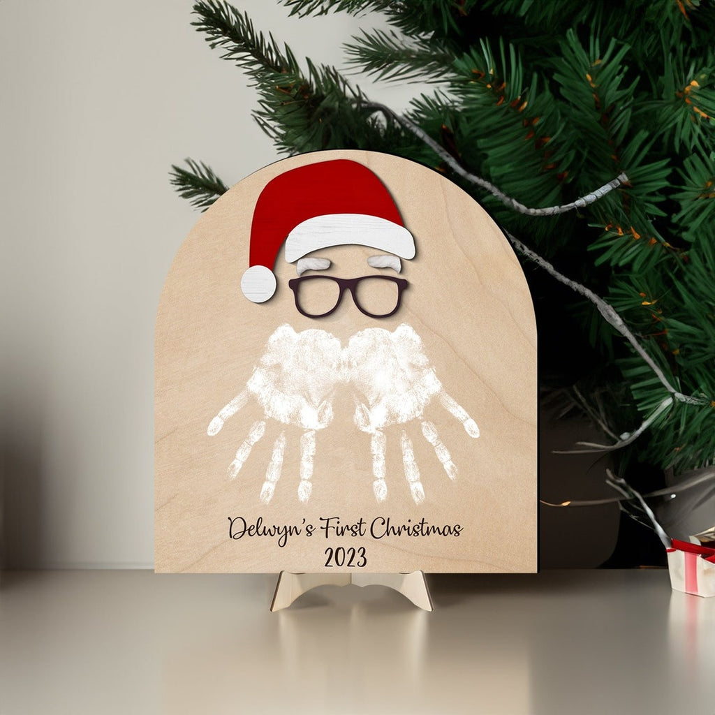 Personalized Santa Christmas Handprint Art, Baby’s First Christmas Keepsake