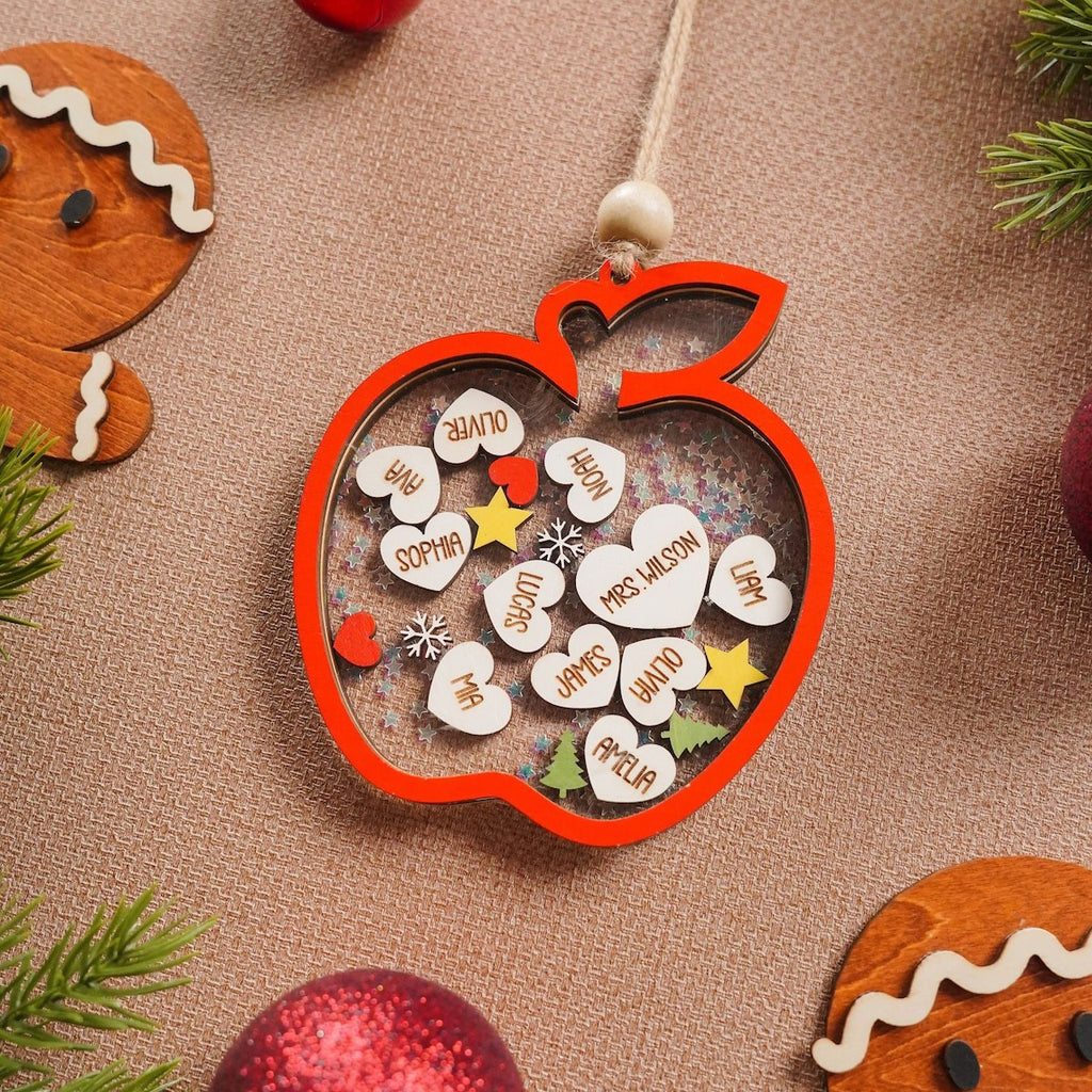 Personalized Shaky Red Apple Teacher Ornament - Christmas Gift For Teacher