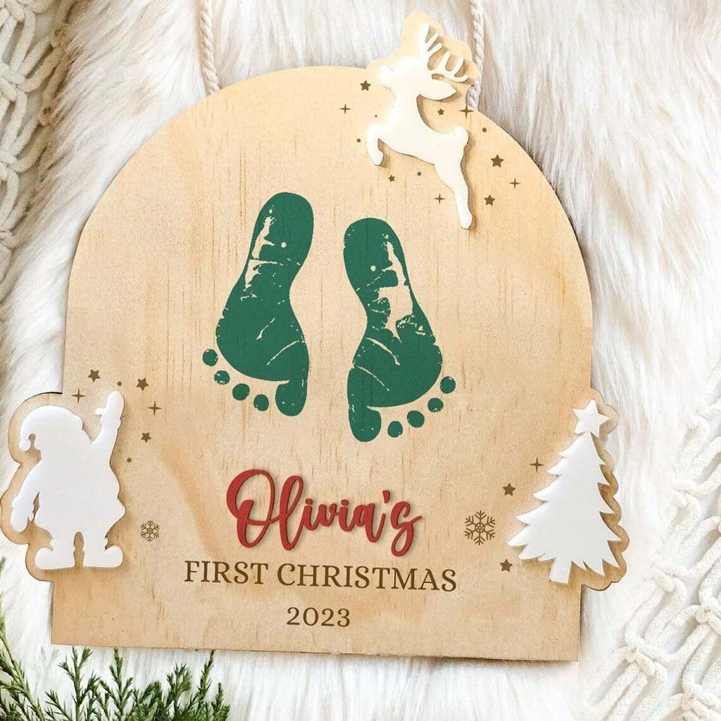 Personalized Santa Baby Footprint Plaque - Baby First Christmas