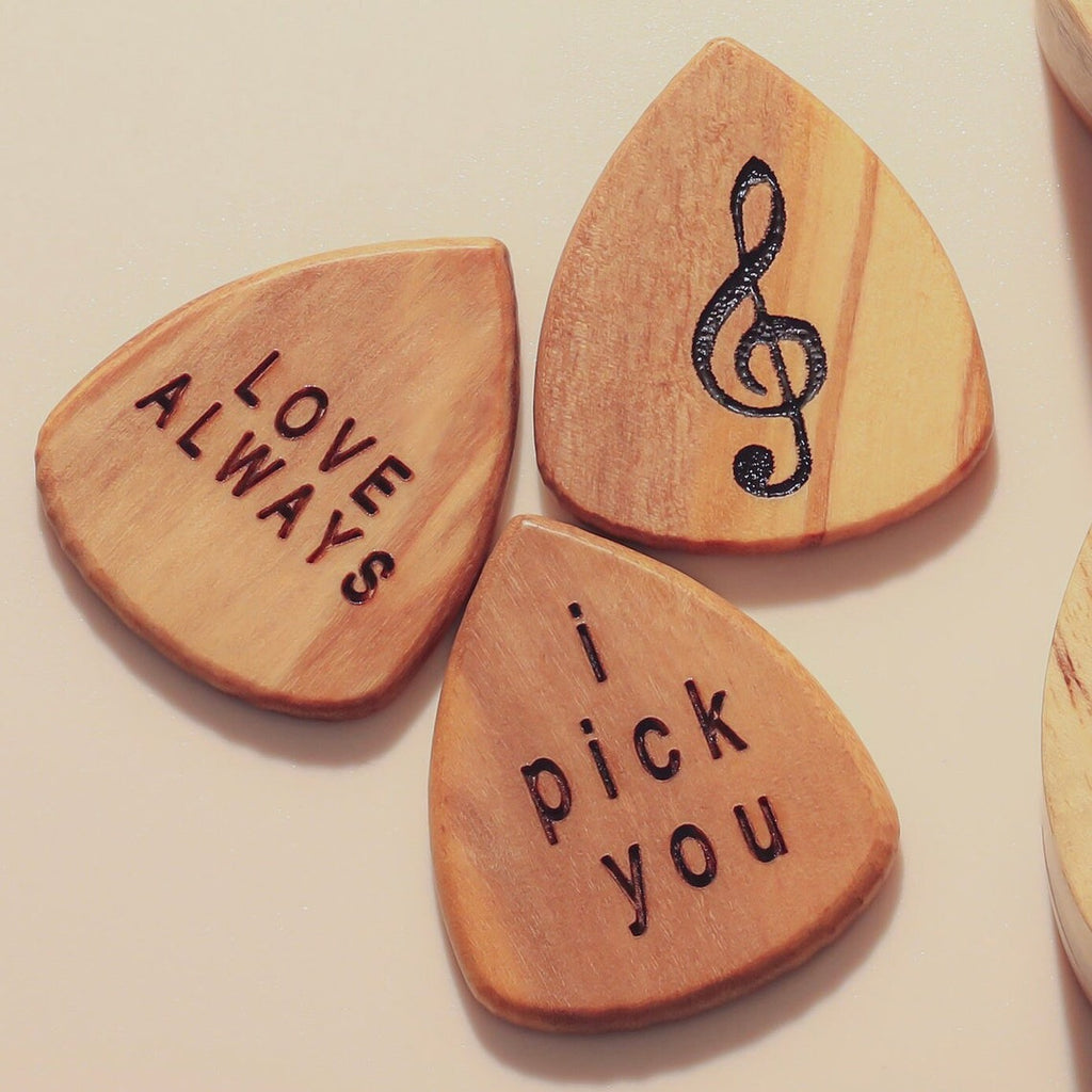 Personalized Wooden Guitar Picks and Case with Photos - Christmas Gift for Him