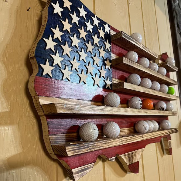 Rustic American USA Flag Golfball Display - Father's Day Gift