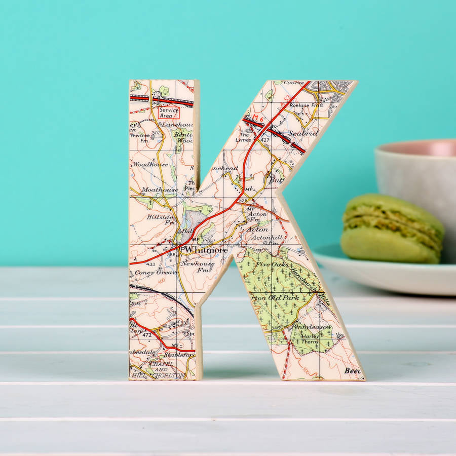 Map Location Wooden Letter - Wedding Anniversary Gift