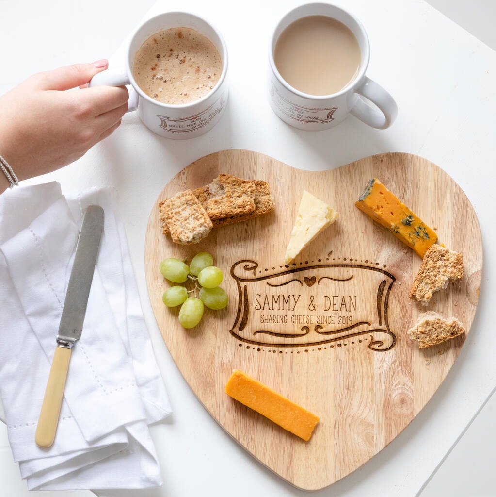 Personalized Wooden Heart Chopping Board, Cheese Board Couple - Christmas Gift For Couple