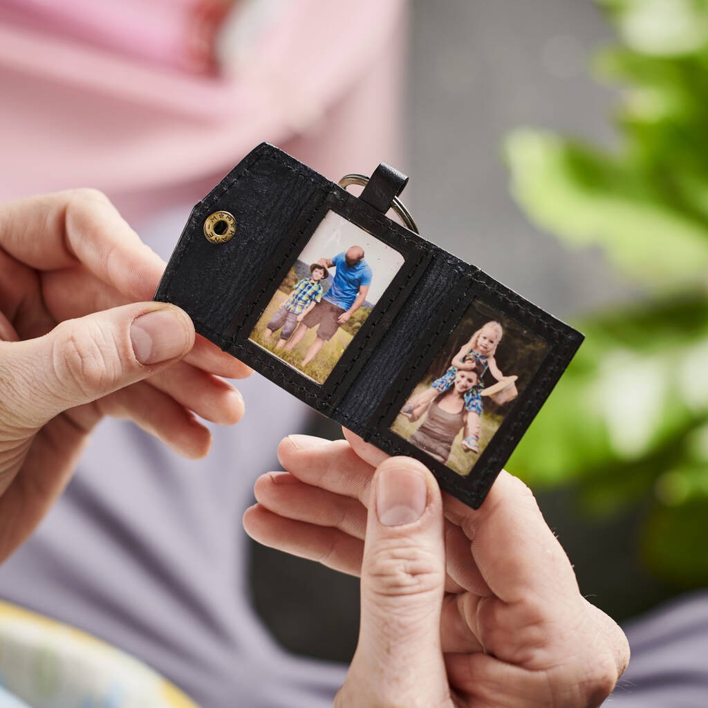 Personalized Leather Keyring With Metal Photos - Father's Day Gift