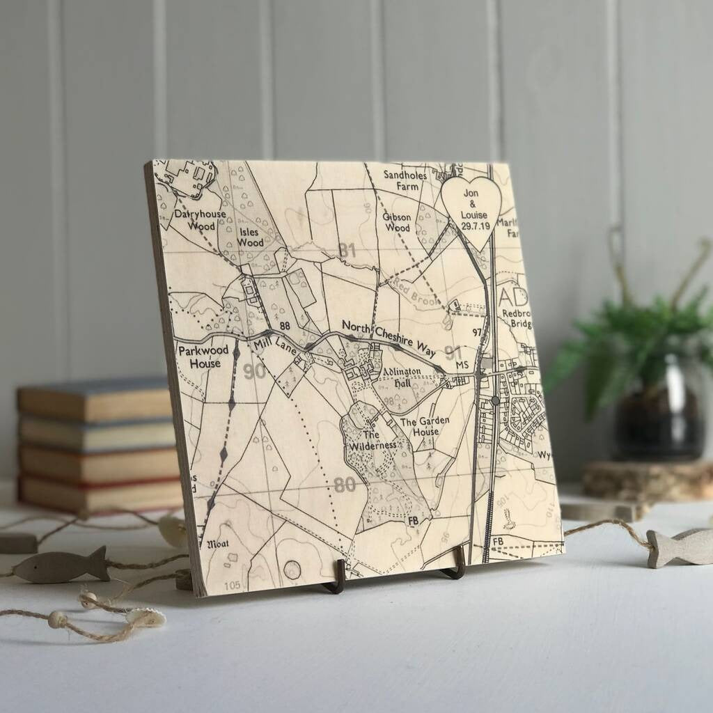 Personalized Heart Location Map Print On Wood - Anniversary Gifts For Couples