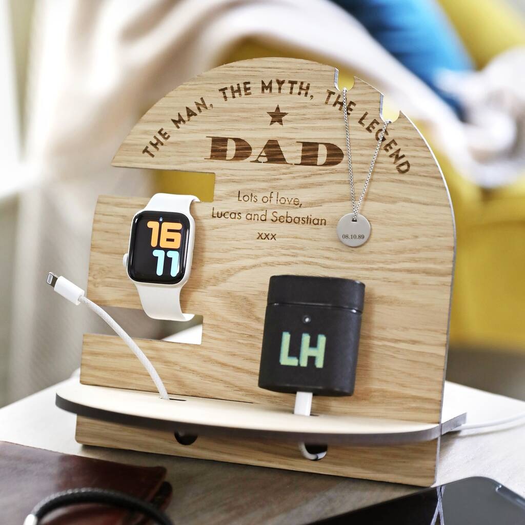 Personalized Wooden Docking Station - The Man, The Myth, The Legend - Father's Day Gift