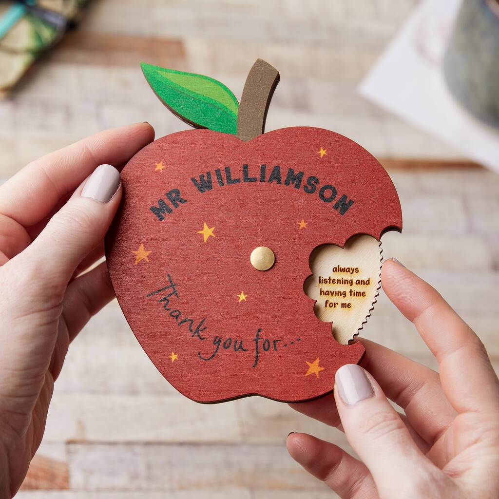 Personalized Wooden Keepsake Thank You Teacher Spinning Apple - Christmas Gift For Teacher