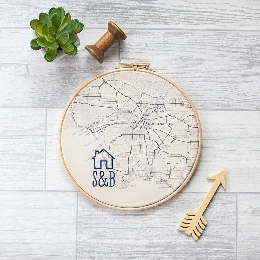 Personalized Embroided Map Hoop - Anniversary Gift