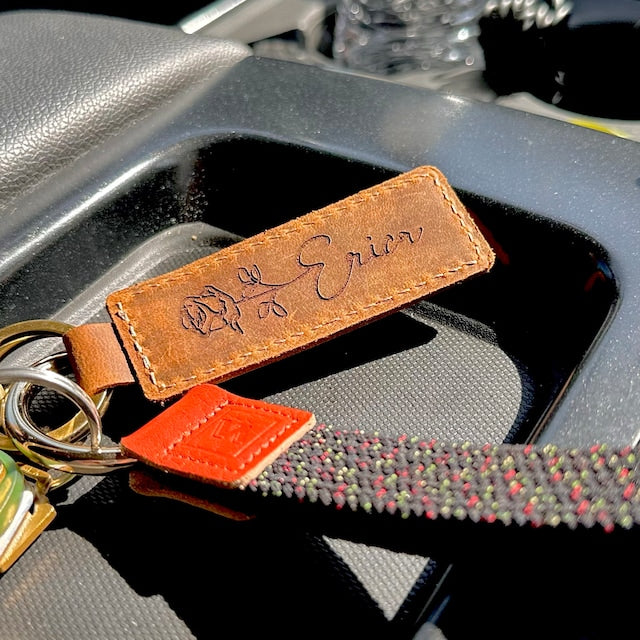 Personalized Name and Birth Flower Leather Keychain