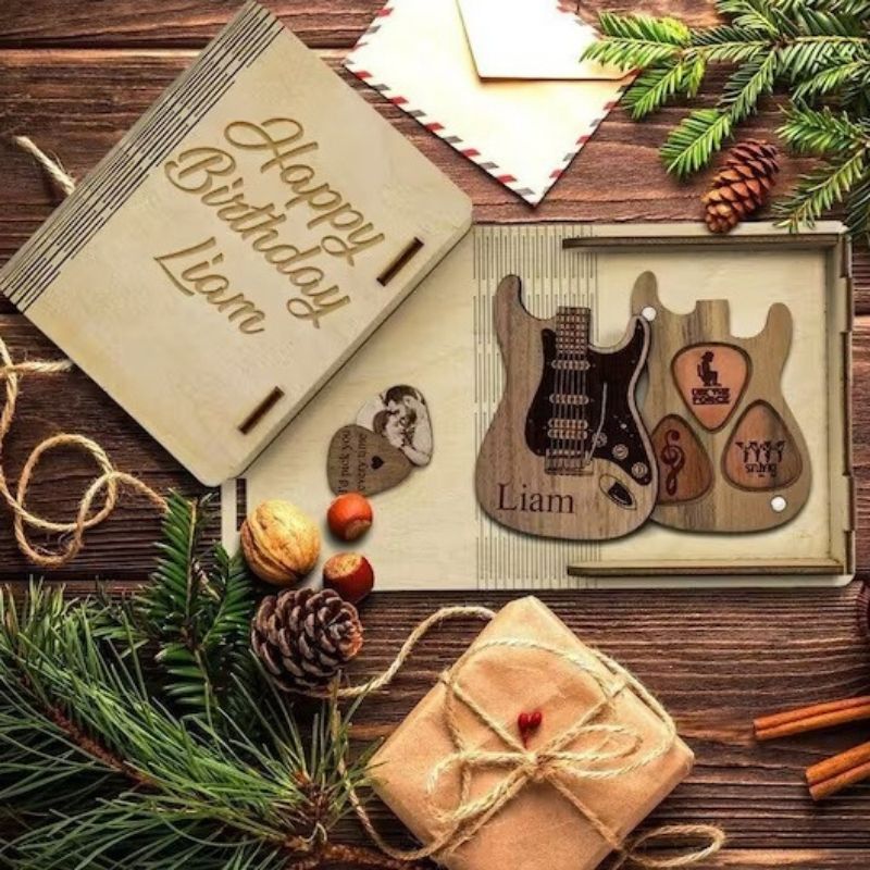 Personalized Wooden Guitar Picks With Holder And Gift Box
