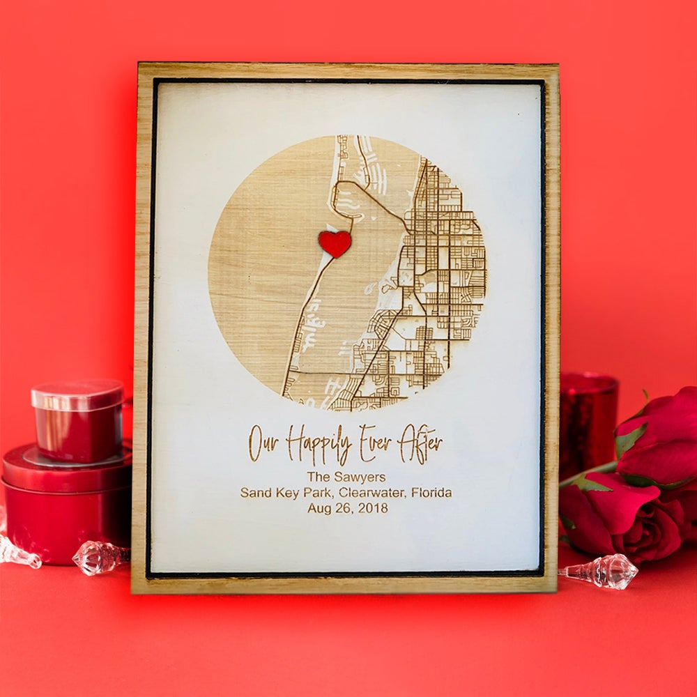 Customizable memory map, personalized map, wood, framed, anniversary gift, birthday gift, wedding gift