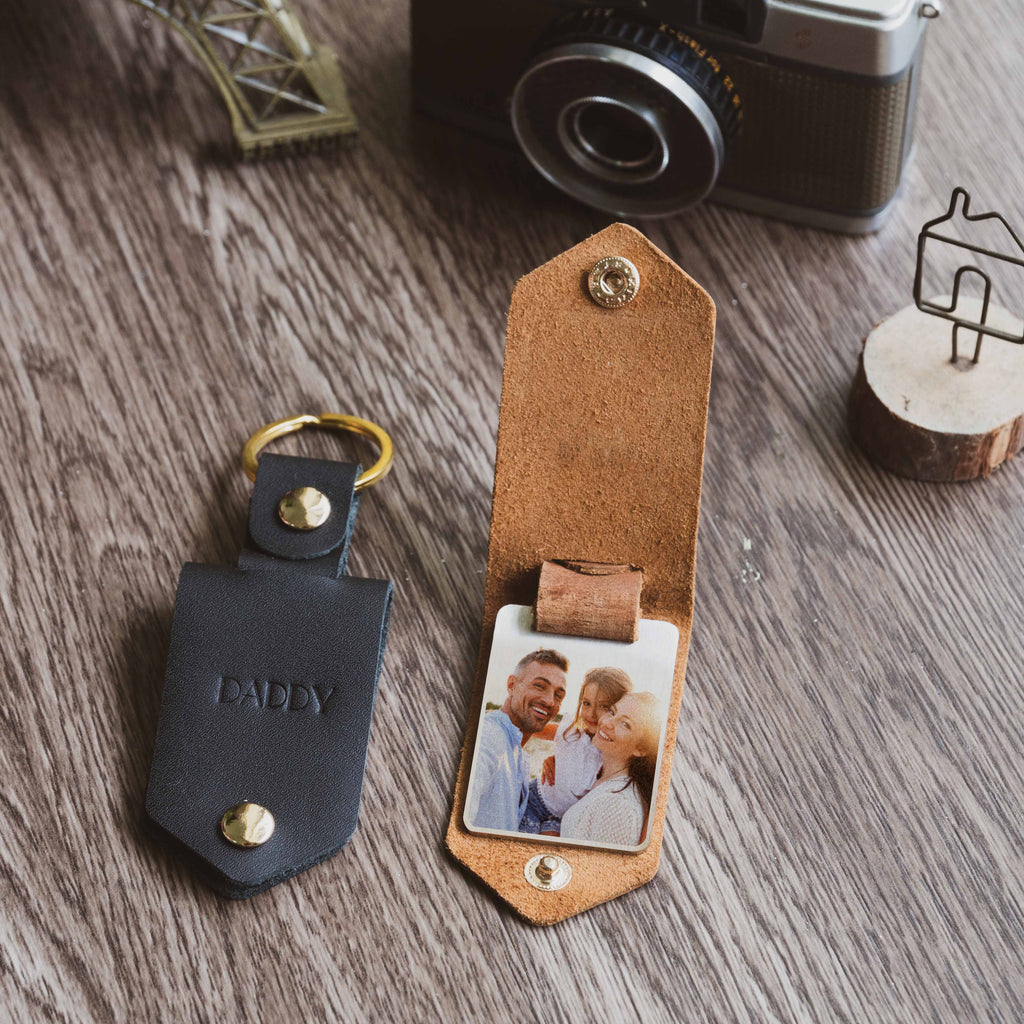 Personalised Photo & Initials Leather Keychain - Gift for Men - My Gift Stories