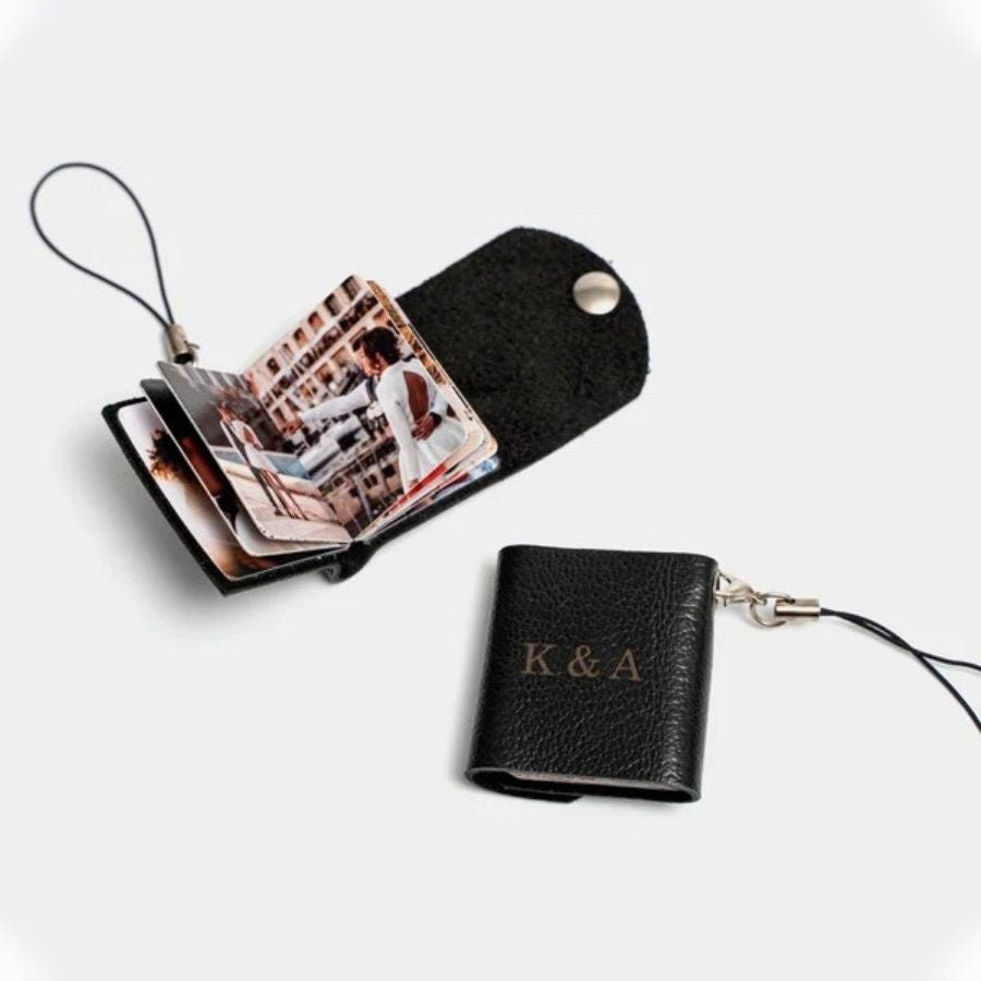 Personalized Book-shaped Leather Photo Keychain - Couple Gift