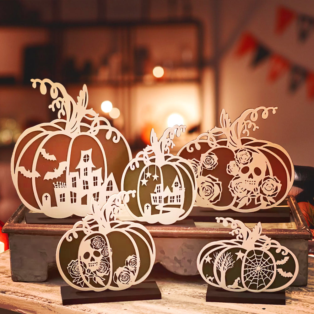 Halloween Wooden Pumpkins Shelf Sitter - Halloween Decoration