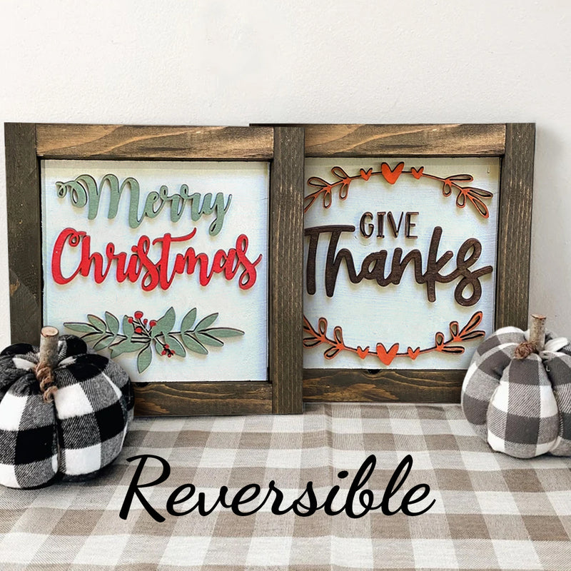 Thanksgiving Christmas Reversible Sign - Holiday Decoration