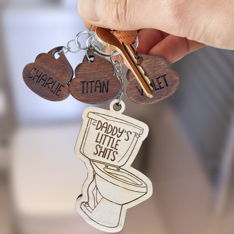 Personalized Daddy's Little Shits Toilet & Poops Keychain - Father's Day Gift