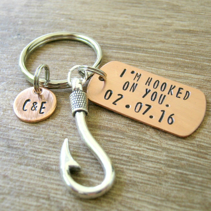 Personalized I'm Hooked On You Keychain, Fisherman gift, Father's Day gift