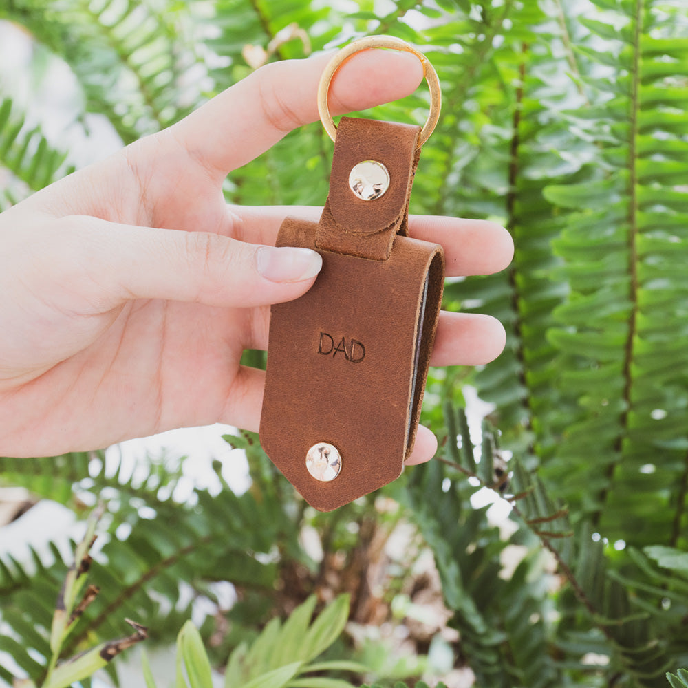 Personalized Photo & Initials Leather Keychain - Unique Father's Day Gifts