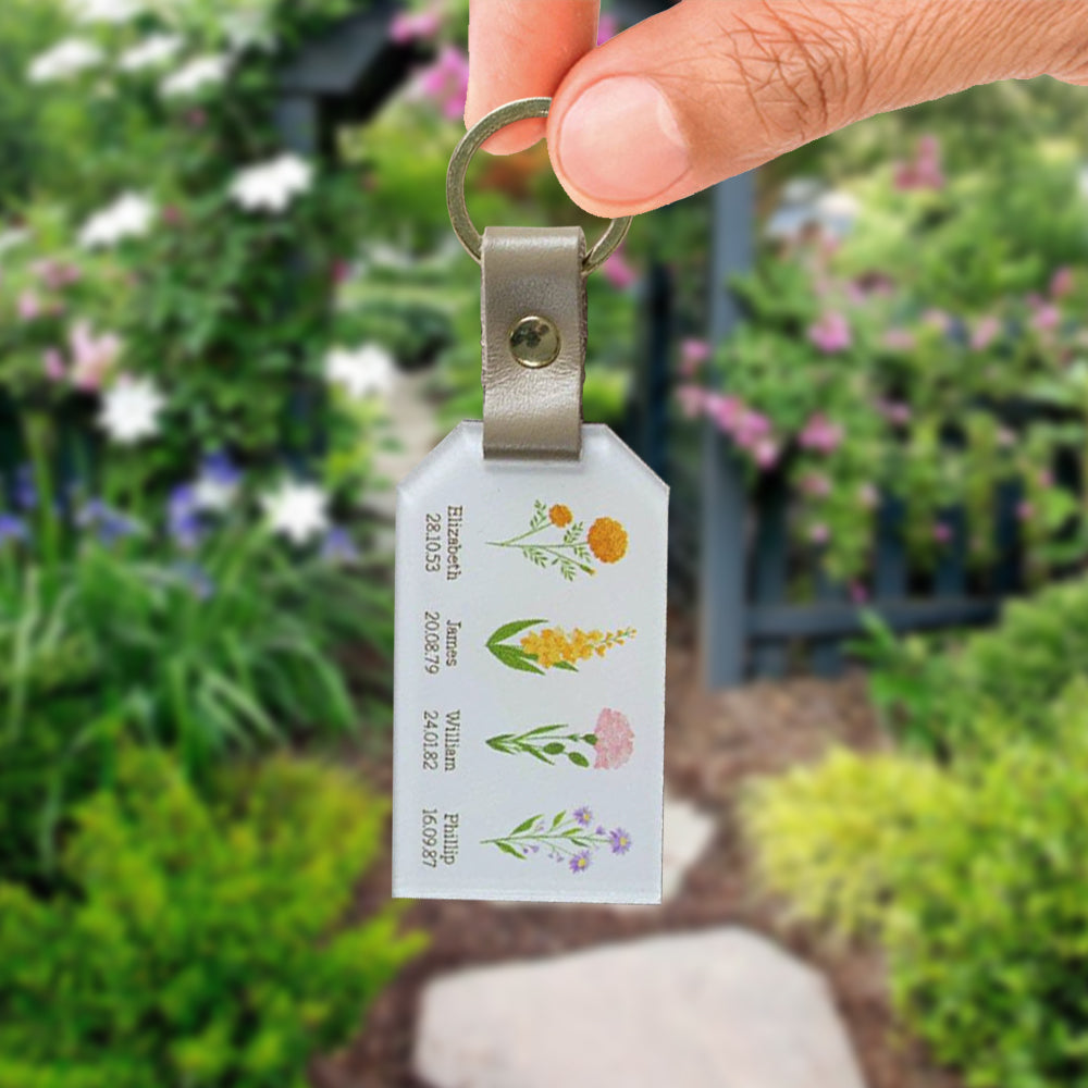 Personalized Birth Flower Family Keyring - Gift For Mom