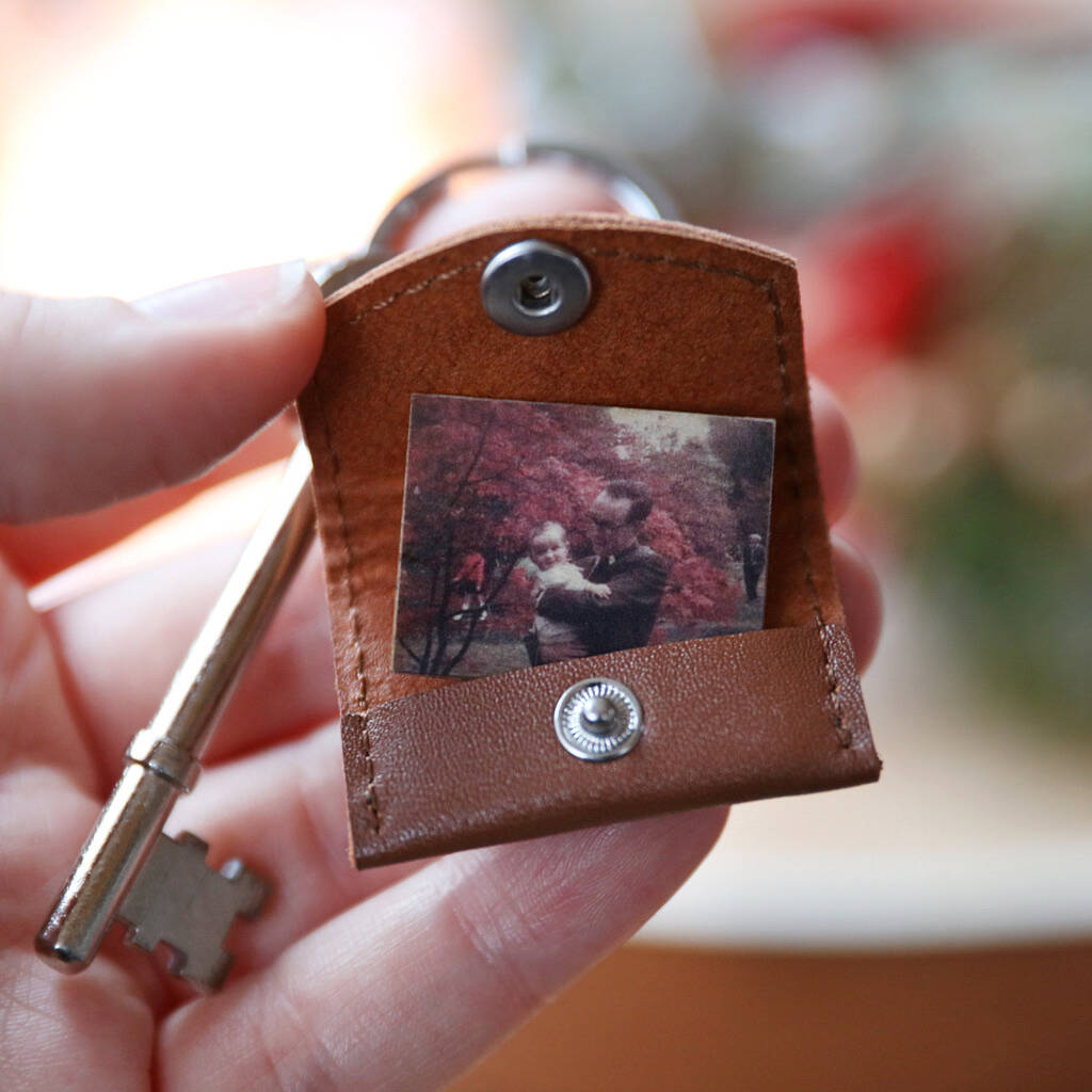 Personalised Leather Envelope Keyring With Photo Charm - Best Father's Day Gifts