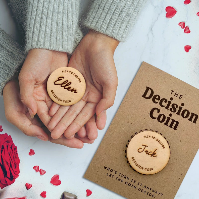 Set Personalized Wooden Decision Coin, Couple Gift for her, gift for him