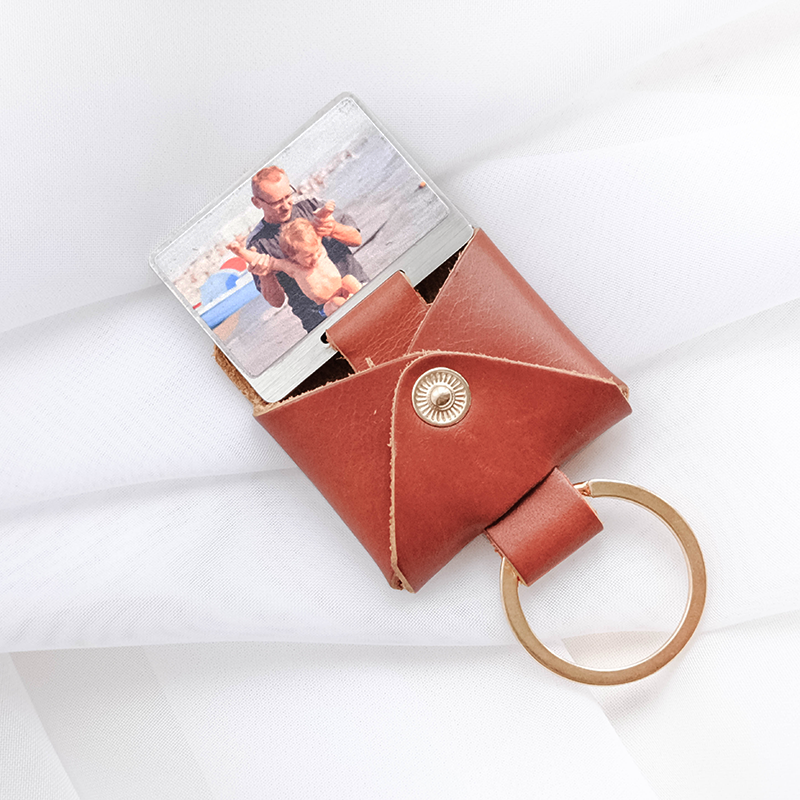 Personalized Pop Up Photo Leather Keychain - Handmade Father's Day Gift