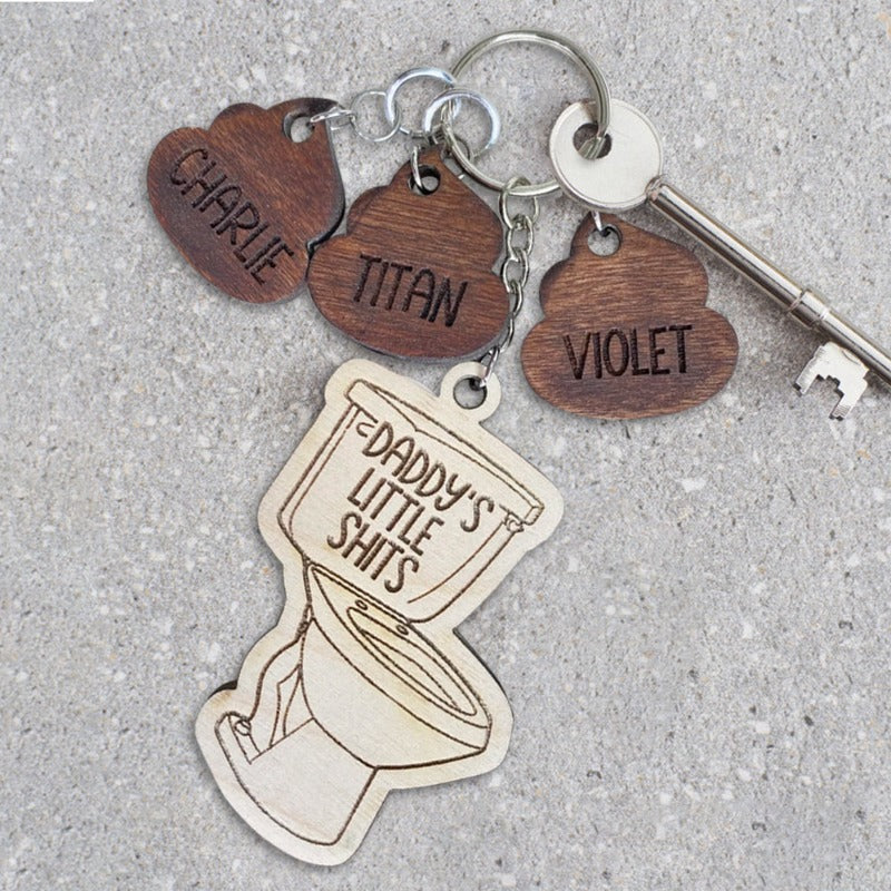 Personalized Daddy's Little Shits Toilet & Poops Keychain - Father's Day Gift