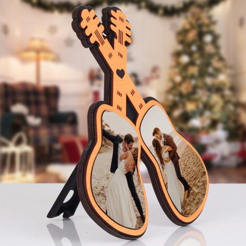 Personalized Wooden Double Guitar Photo Frame - Gift for Him - Gift for Her