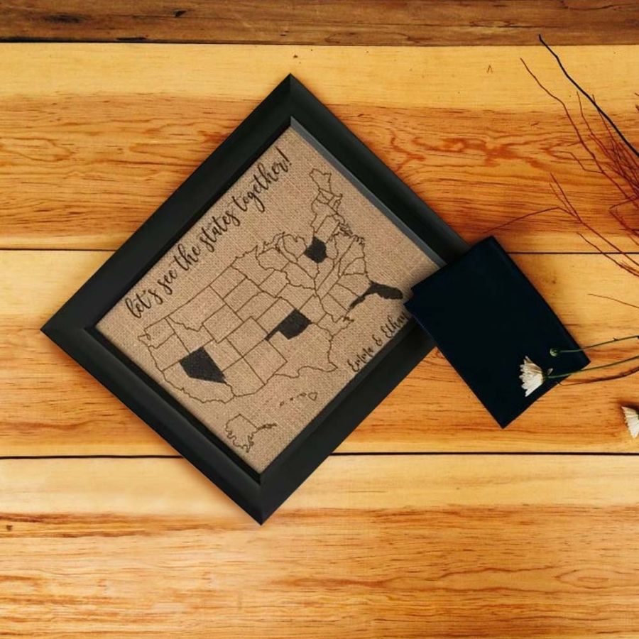 Personalized Couple Travel Map Frame - Let's See The States Together - Couple Gift