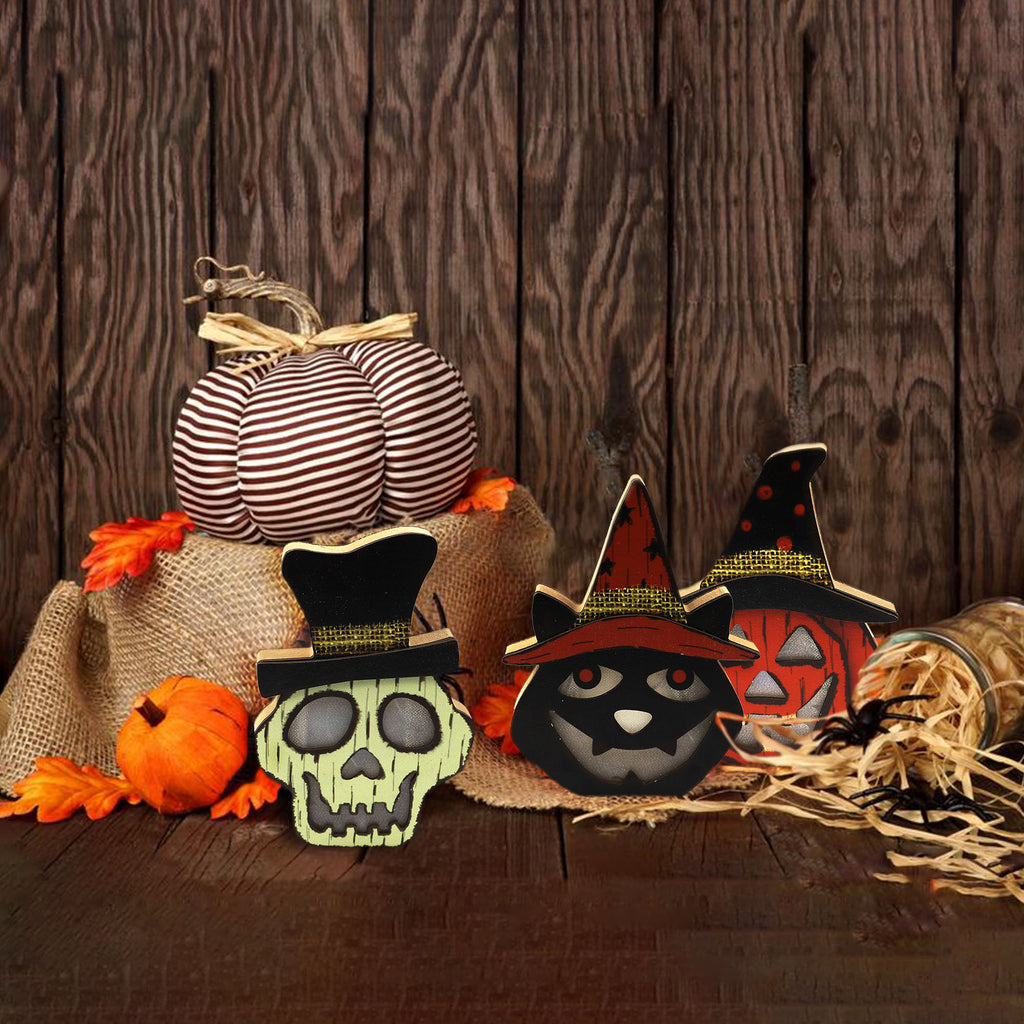 Halloween Farmhouse Wooden Pumpkin Skull Lantern