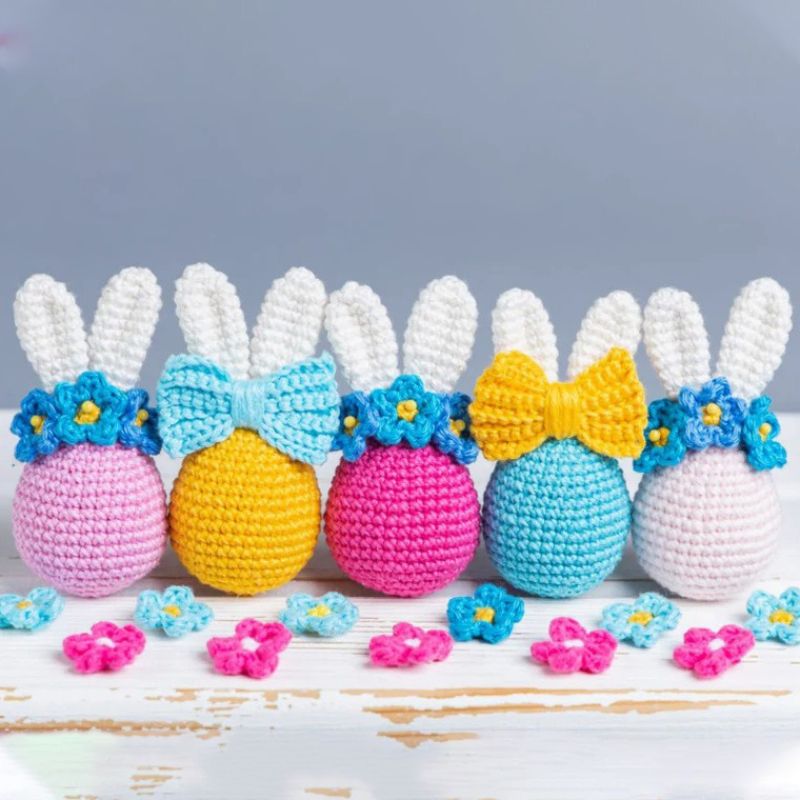 Set of 5 Crochet Bunny Easter Eggs