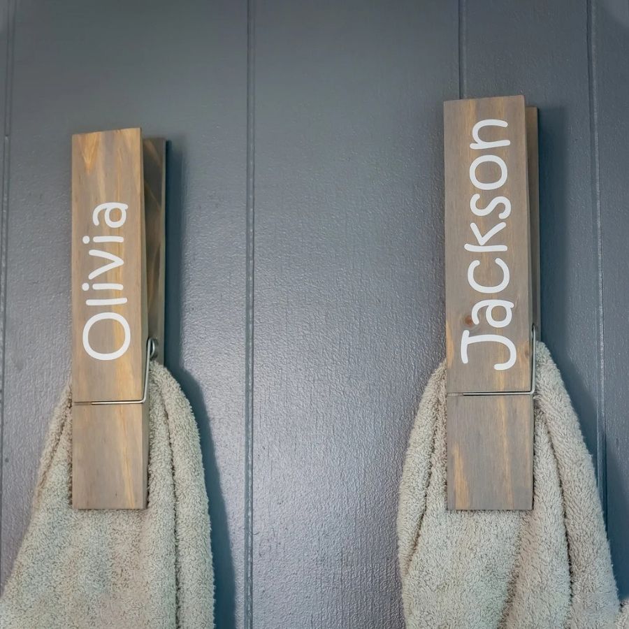 Personalized Wooden Jumbo Clothespin Towel Holder