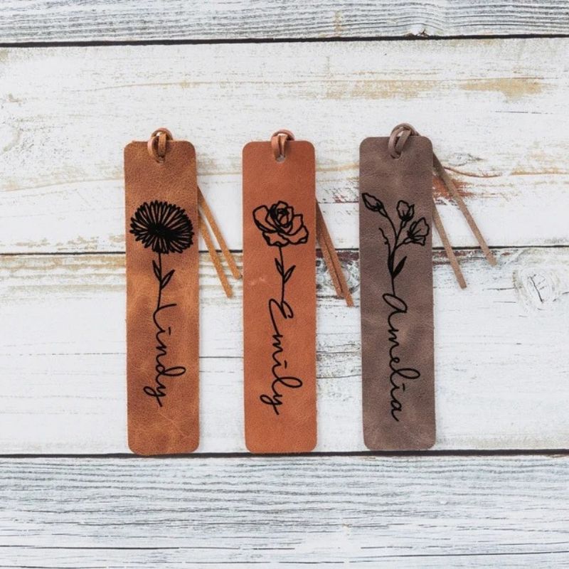 Personalized Leather Birth Month Flower Bookmark - Gift For Bookworms