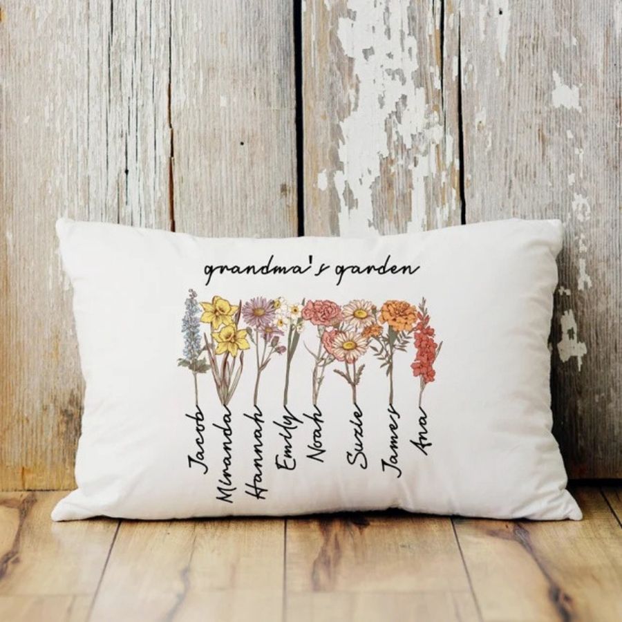 Personalized Birthflower Pillow Case Grandma's Garden - Gift for mom, grandma
