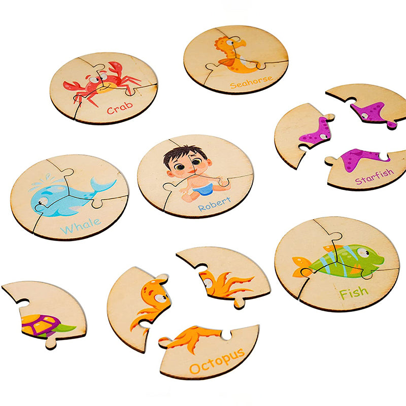 Wooden circle puzzle - marine life theme - Montessori toys