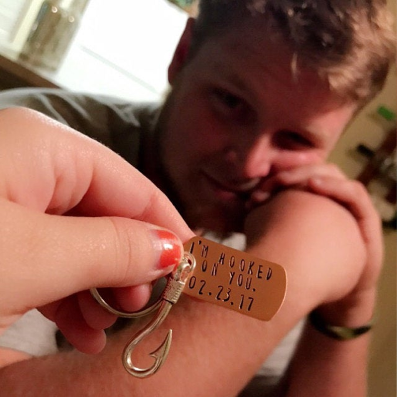 Personalized I'm Hooked On You Keychain, Fisherman gift, Father's Day gift