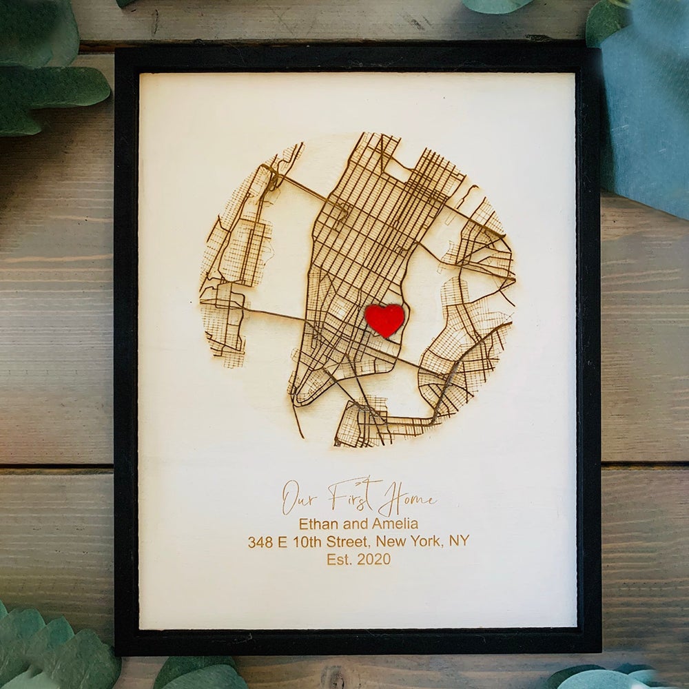 Customizable memory map, personalized map, wood, framed, anniversary gift, birthday gift, wedding gift