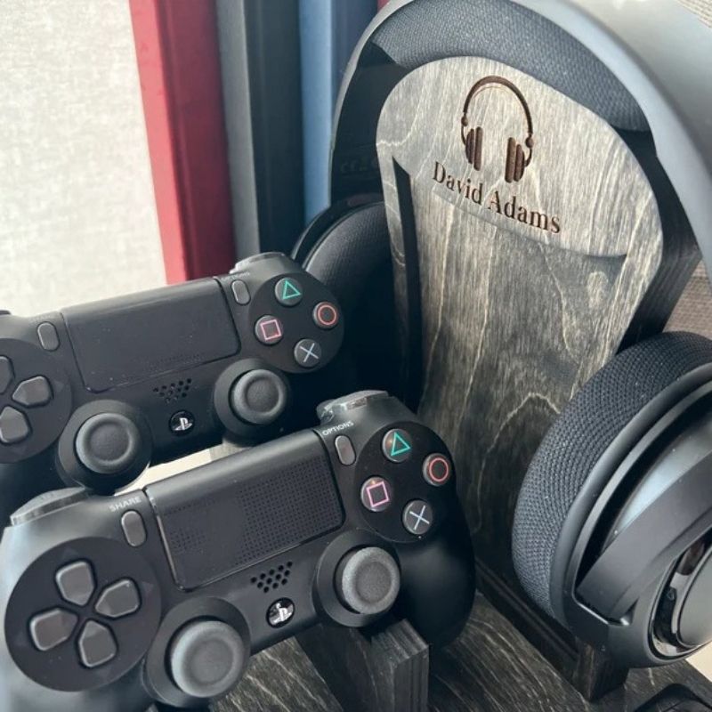 Personalized Wooden Game Controllers And Headphone Stand