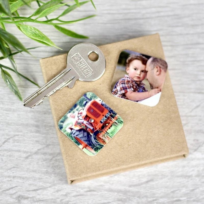 Personalised photo tile leather keyring - Father's Day gift for him