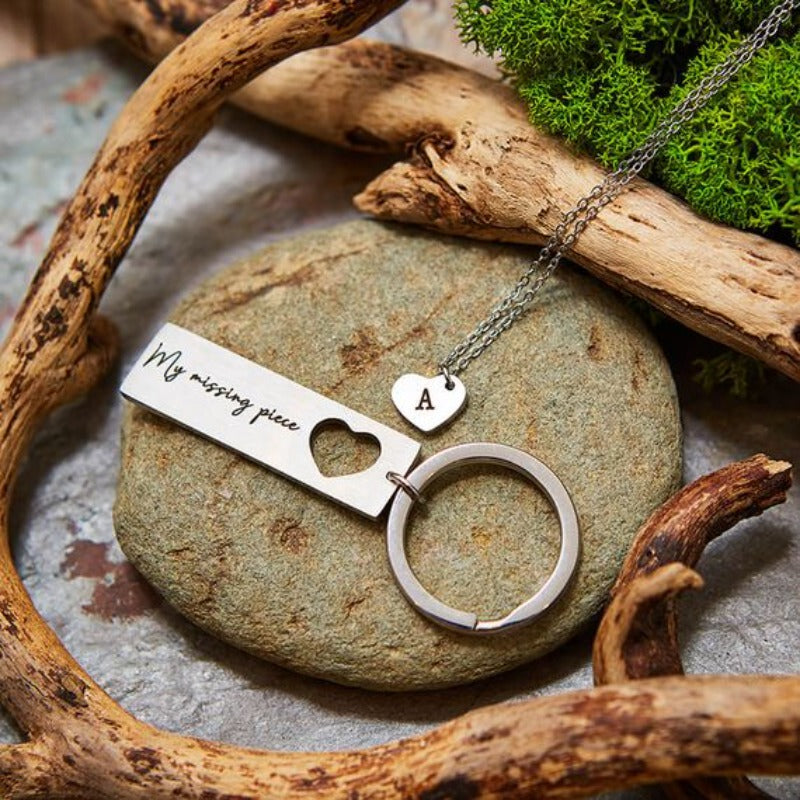 Personalized Love Heart Necklace & Keyring Set