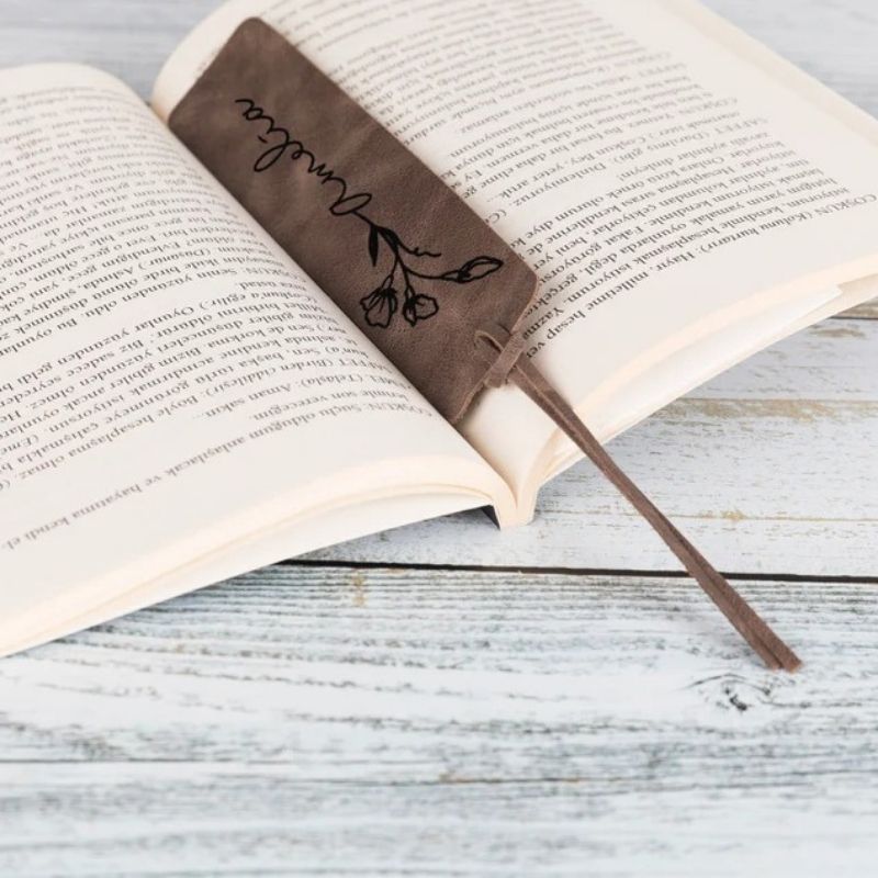 Personalized Leather Birth Month Flower Bookmark - Gift For Bookworms